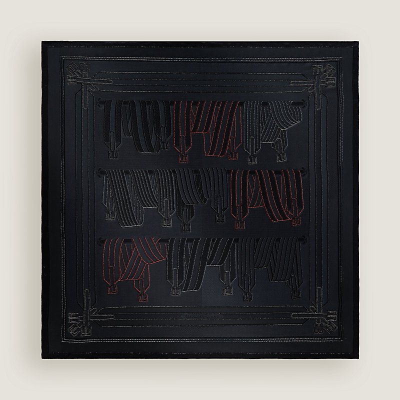 Les Sangles embroidered scarf 90 - Black | Hermès USA